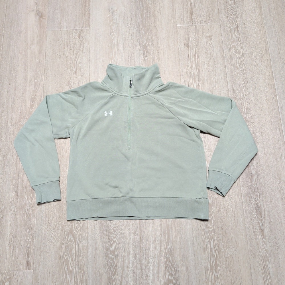 Under Armour Womens XS‎ Sage Green 1/4 Zip Cotton Pullover Sweatshirt Mock Neck